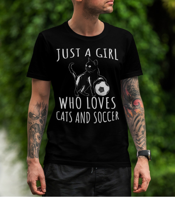 Just A Girl Who Loves Cats And Soccer Ball Football Cat T-Shirt