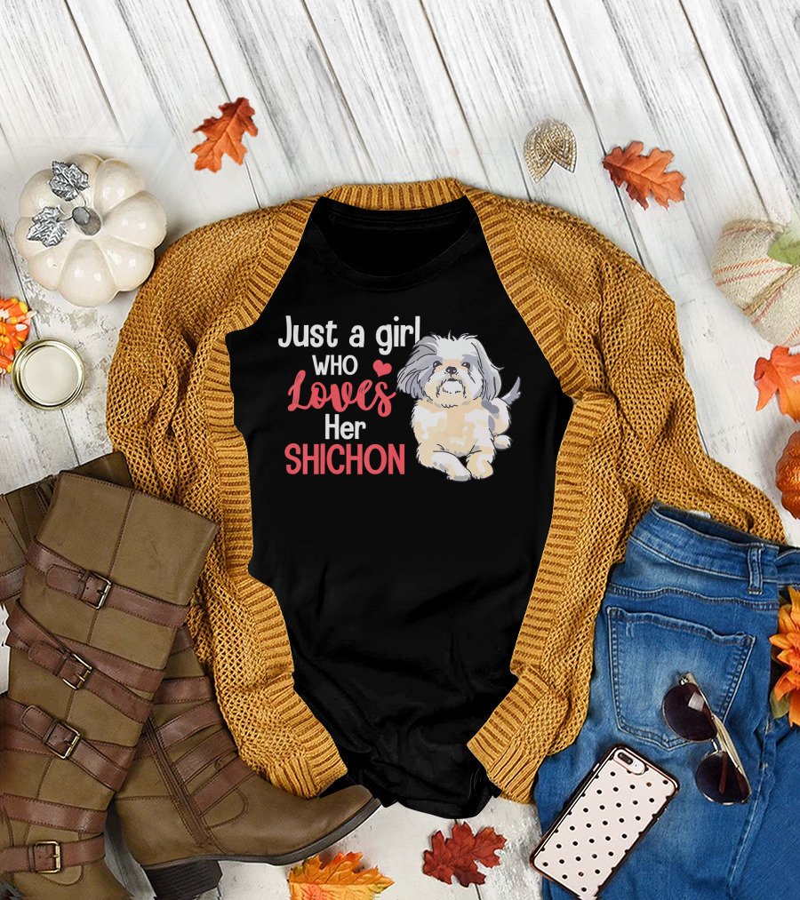 Just A Girl Who Loves Her Shichon Puppy with Heartful Affection T-Shirt