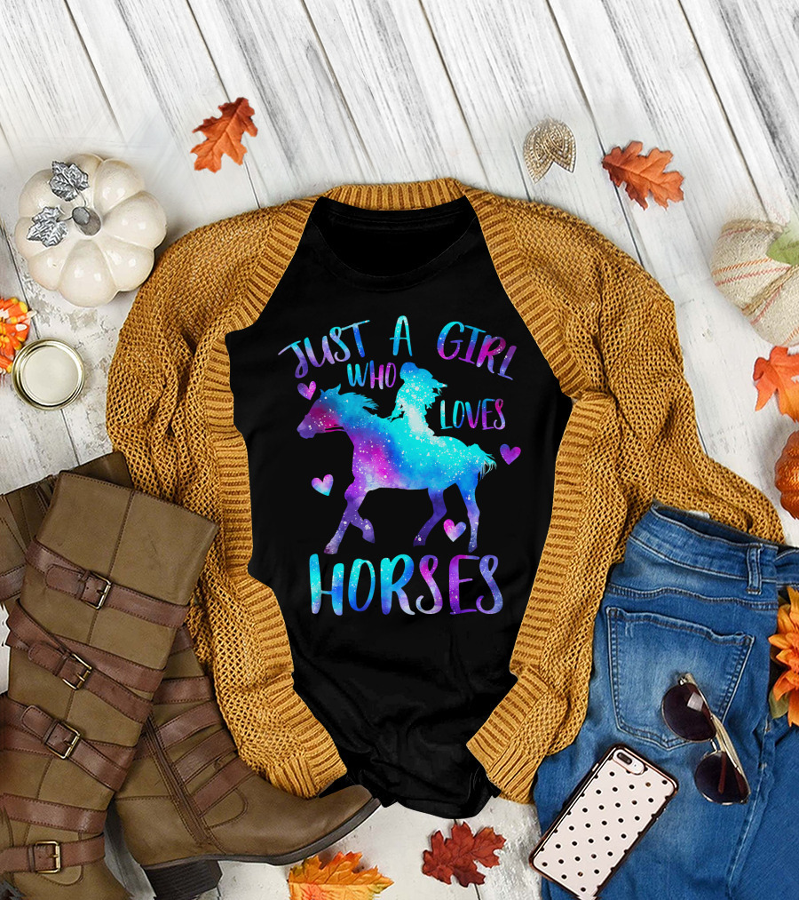 Just A Girl Who Loves Horses Galaxy Space T-Shirt