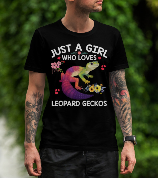 Just A Girl Who Loves Leopard Geckos Colorful Floral Hearts T-Shirt