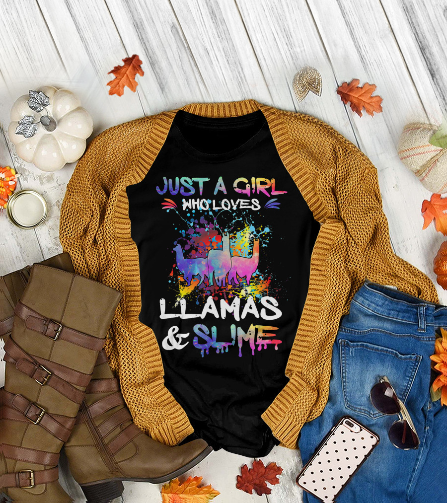 Just A Girl Who Loves Llamas And Slime Colorful Paint Splatter T-Shirt