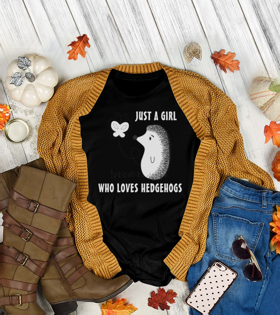 Just A Girl Who Loves Hedgehogs Hedgehog and Butterfly T-Shirt