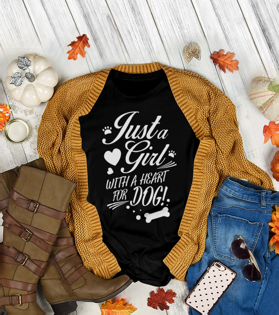 Just a Girl With a Heart for Dog with Paw Prints and Bone T-Shirt