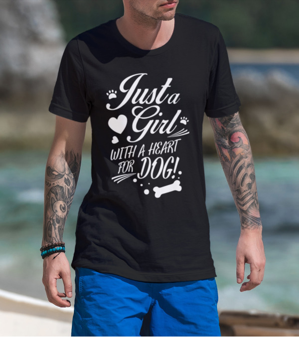 Just A Girl With A Heart For Dog With Paw Prints And Bone T-Shirt