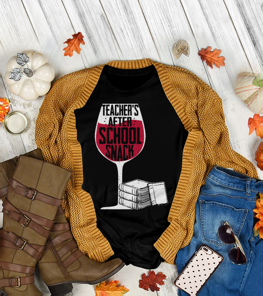 Teacher's After School Snack Wine Glass with Books T-Shirt