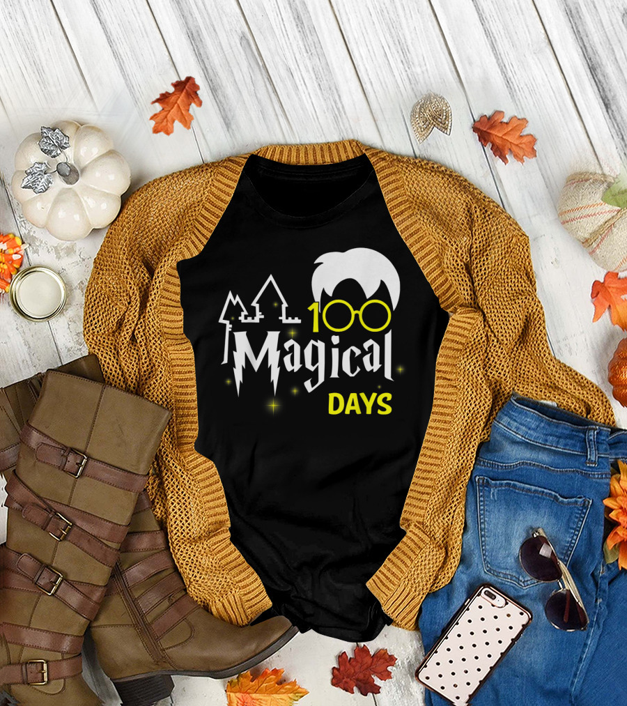 100 Magical Days Wizard Glasses and Castle 100th Days of School T-Shirt