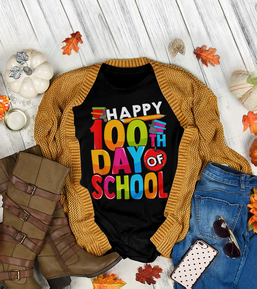 Happy 100th Day of School Pencil Apple Books T-Shirt