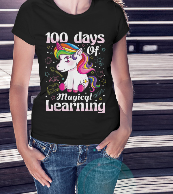 100 Days Of Magical Learning Unicorn Girls T-Shirt