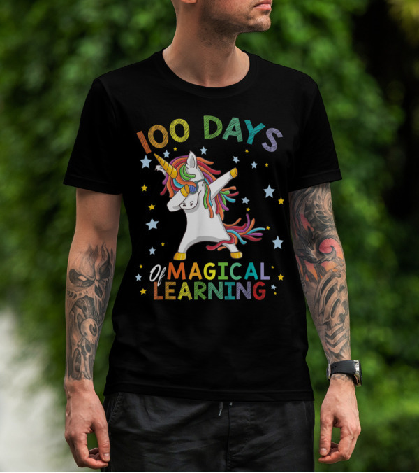 Dabbing Unicorn Celebrates 100 Days Of Magical Learning With Colorful Stars T-Shirt