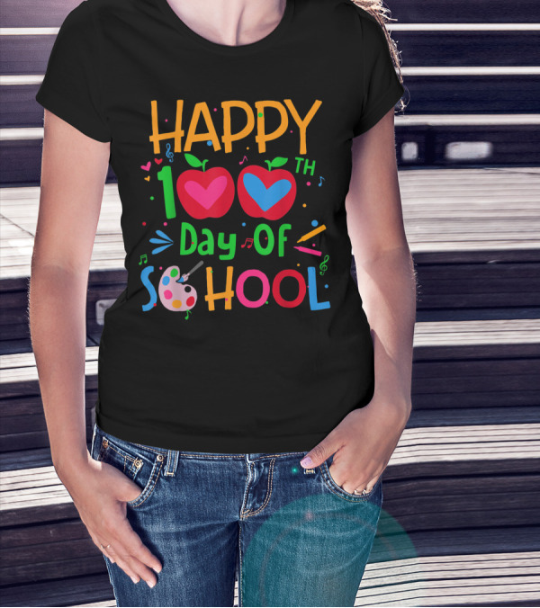 Happy 100th Day Of School Apples Music Palette T-Shirt