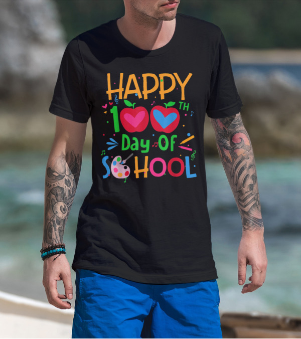 Happy 100th Day Of School Apples Music Palette T-Shirt