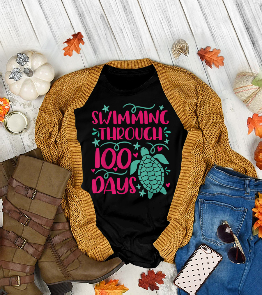 Swimming Through 100 Days Sea Turtle T-Shirt