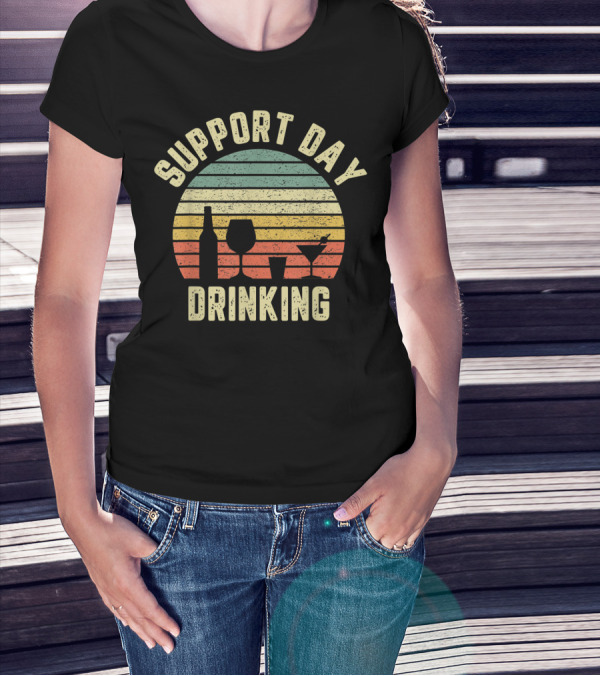 Support Day Drinking Vintage Retro Alcohol Sunset T-Shirt
