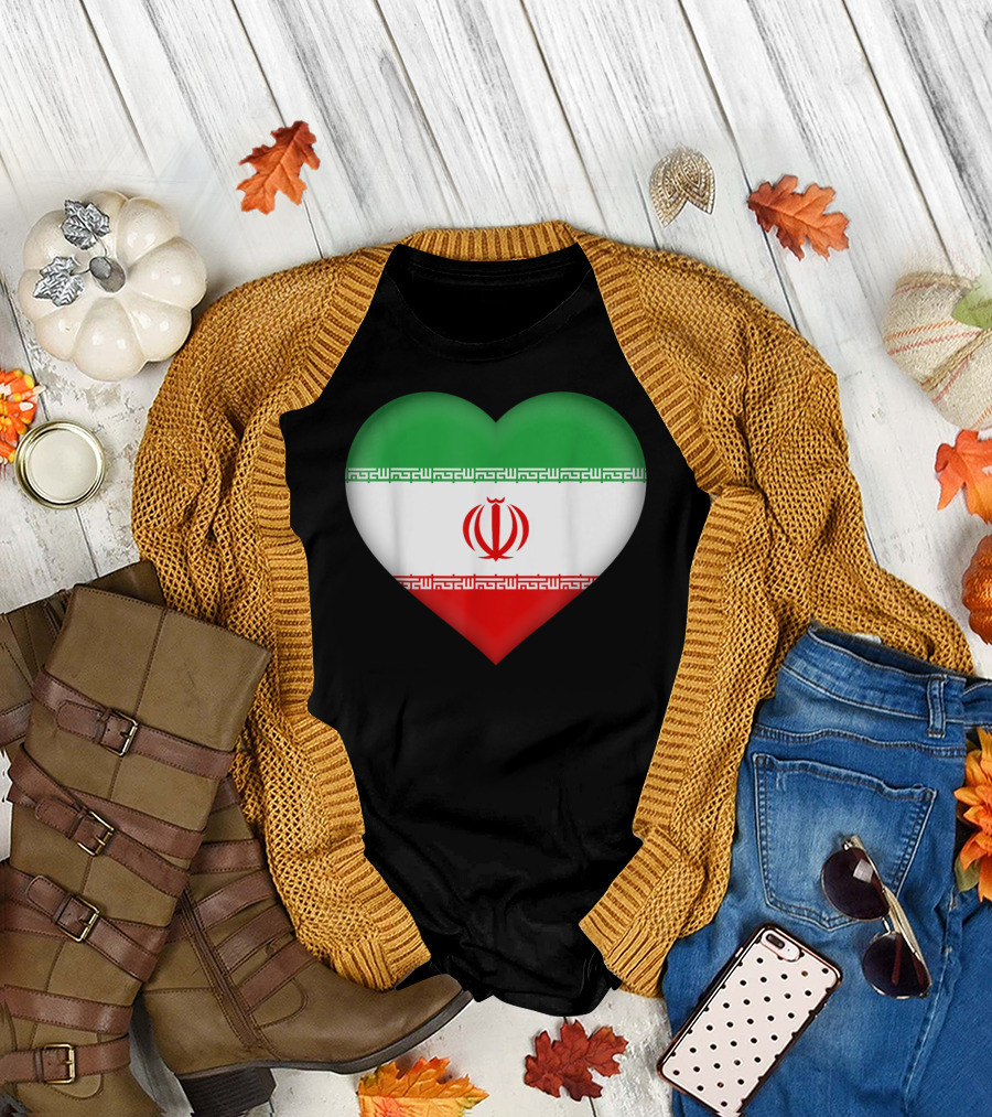 I Love Iran Heart with Iranian Flag Colors T-Shirt
