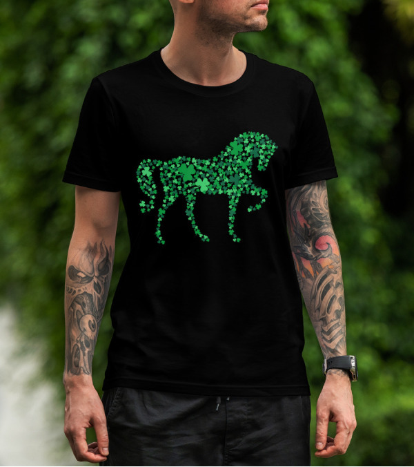 Horse Made Of Shamrocks Threeleafclover St Patrick Day T-Shirt