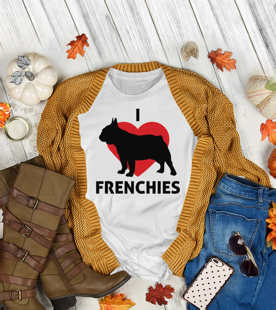 I Heart (Love) Frenchies French Bulldog Silhouette Lover T-Shirt