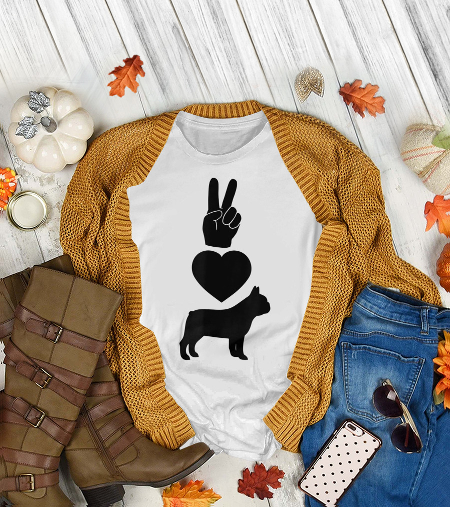 Peace Love Frenchie Symbols Adg023g T-Shirt
