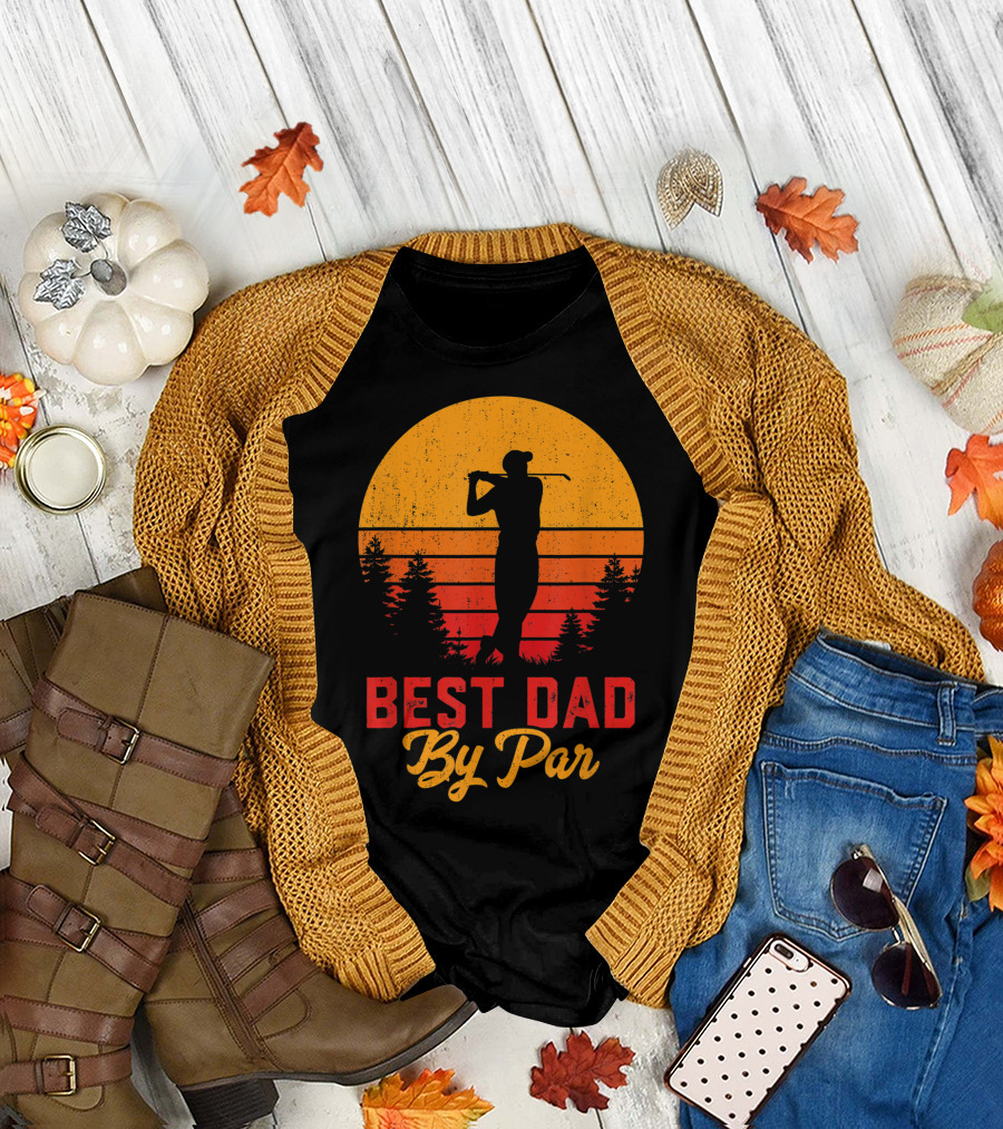 Best Dad By Par Golf Silhouette Sunset Father's Day T-Shirt