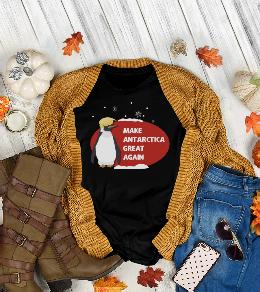 Make Antarctica Great Again Penguin Trump Hair Snowflakes T-Shirt