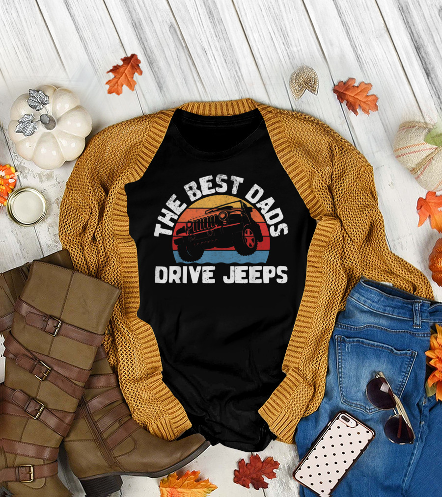 The Best Dads Drive Jeeps Retro Sunset T-Shirt
