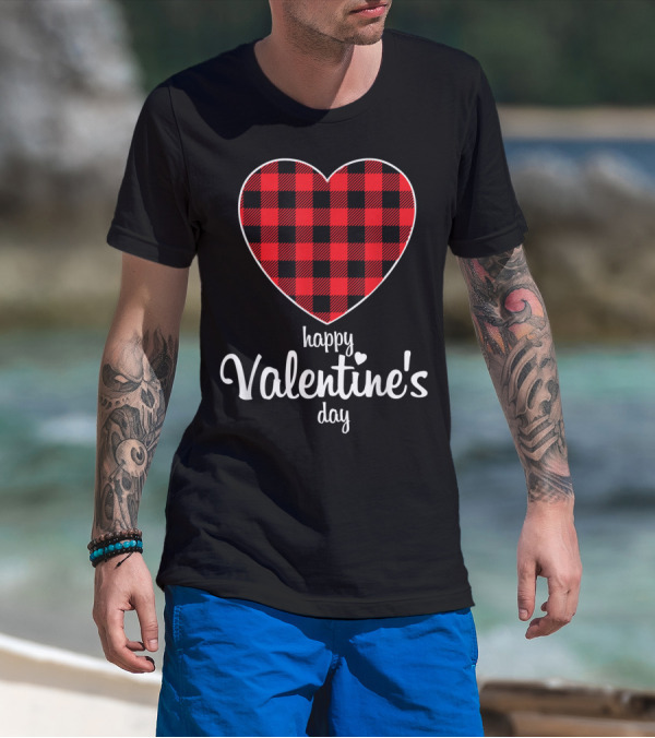 Happy Valentine's Day Heart Buffalo Red Plaid T-Shirt