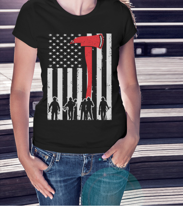 Firefighter Axe American Flag T-Shirt