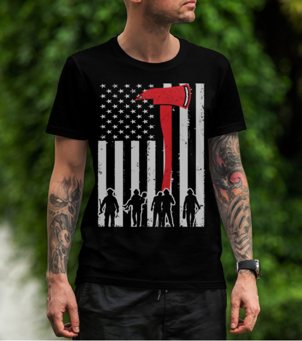 Firefighter Axe American Flag T-Shirt