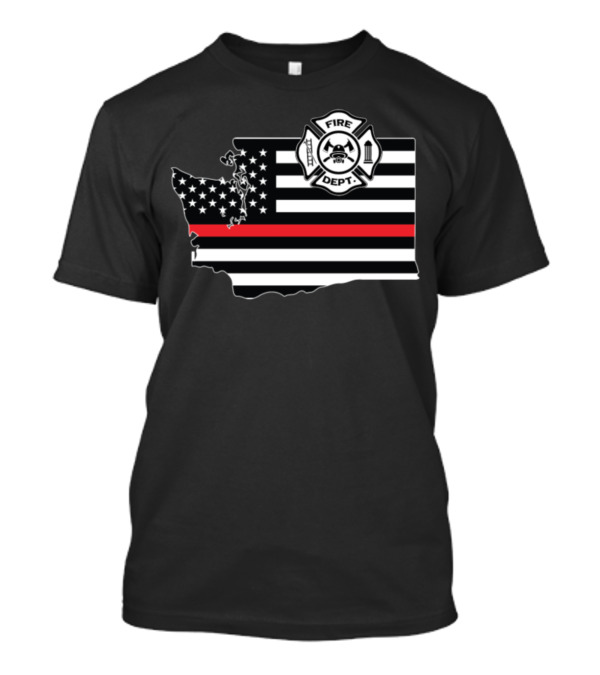 Washington State Fire Dept Shield Flag Thin Red Line T-Shirt
