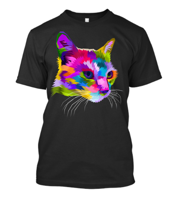Cat Head Geometric Pop Art Style Vibrant Colors T-Shirt