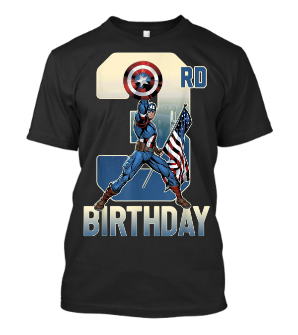 3rd Birthday Captain America Shield Marvel Flag T-Shirt
