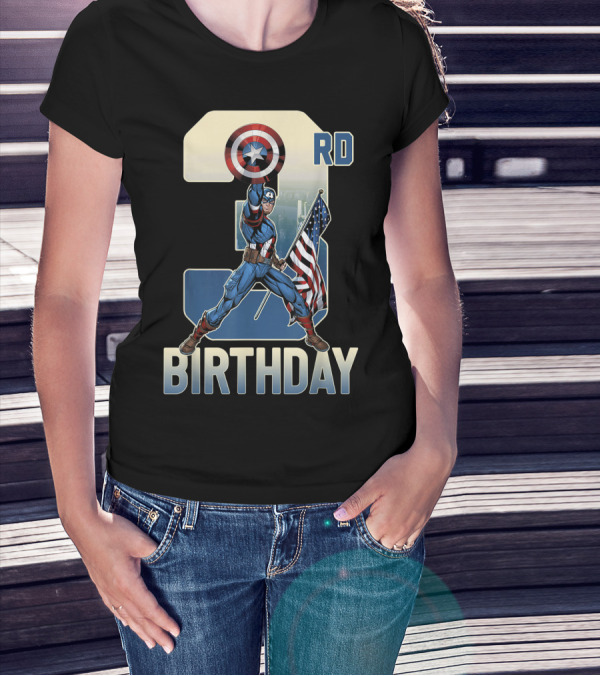 3rd Birthday Captain America Shield Marvel Flag T-Shirt