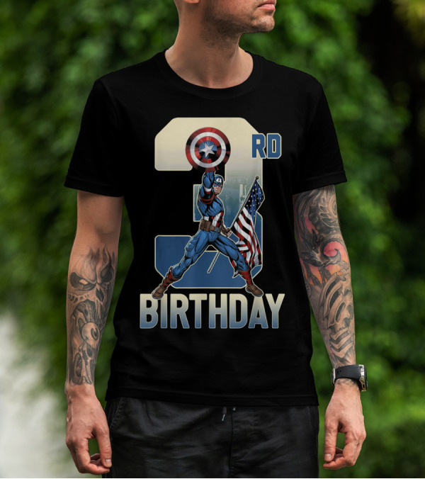 3rd Birthday Captain America Shield Marvel Flag T-Shirt
