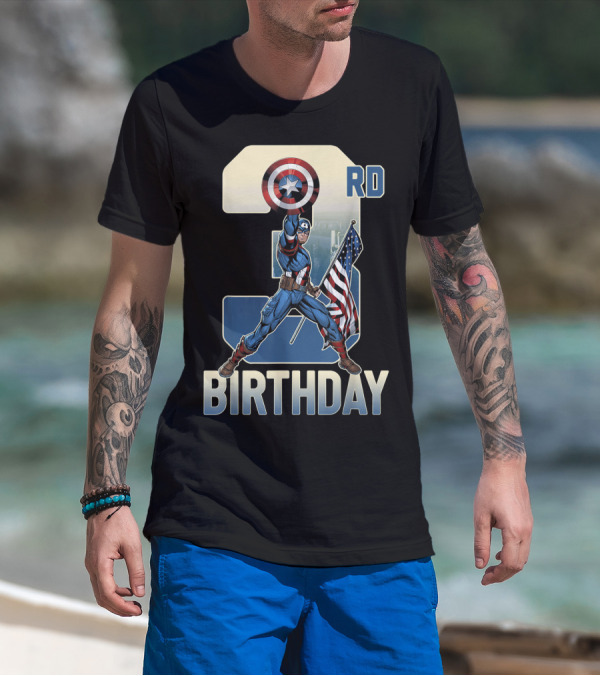 3rd Birthday Captain America Shield Marvel Flag T-Shirt