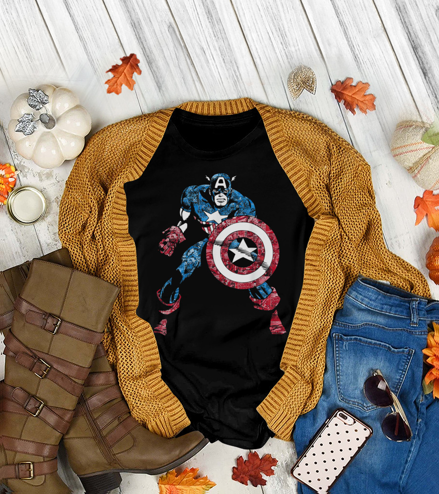 Marvel Captain America Comic Pattern Avengers Kaleidoscope T-Shirt