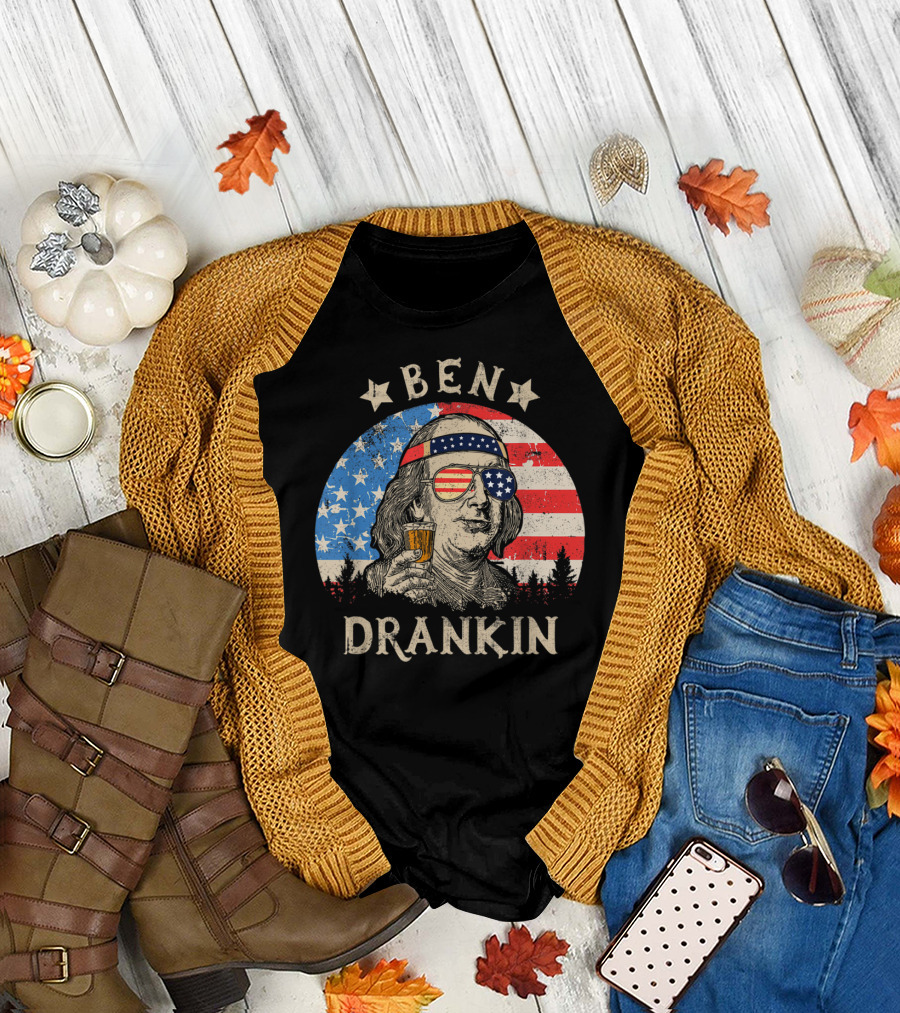 Ben Drankin Beer Patriotic 4th of July Funny American Flag Party T-Shirt