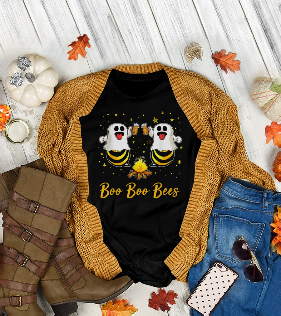 Boo Boo Bees Funny Halloween Beer Drinking Ghosts T-Shirt