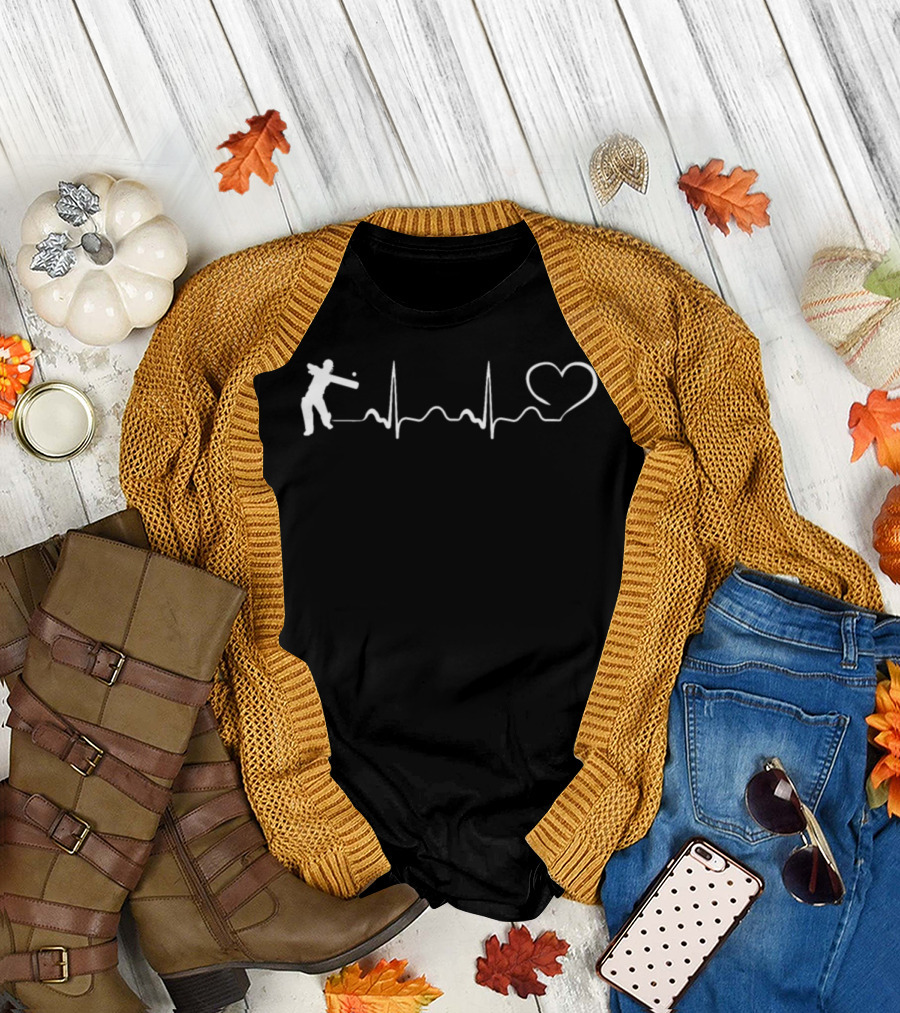 Cricket EKG Heartbeat Snick Batter Heart T-Shirt
