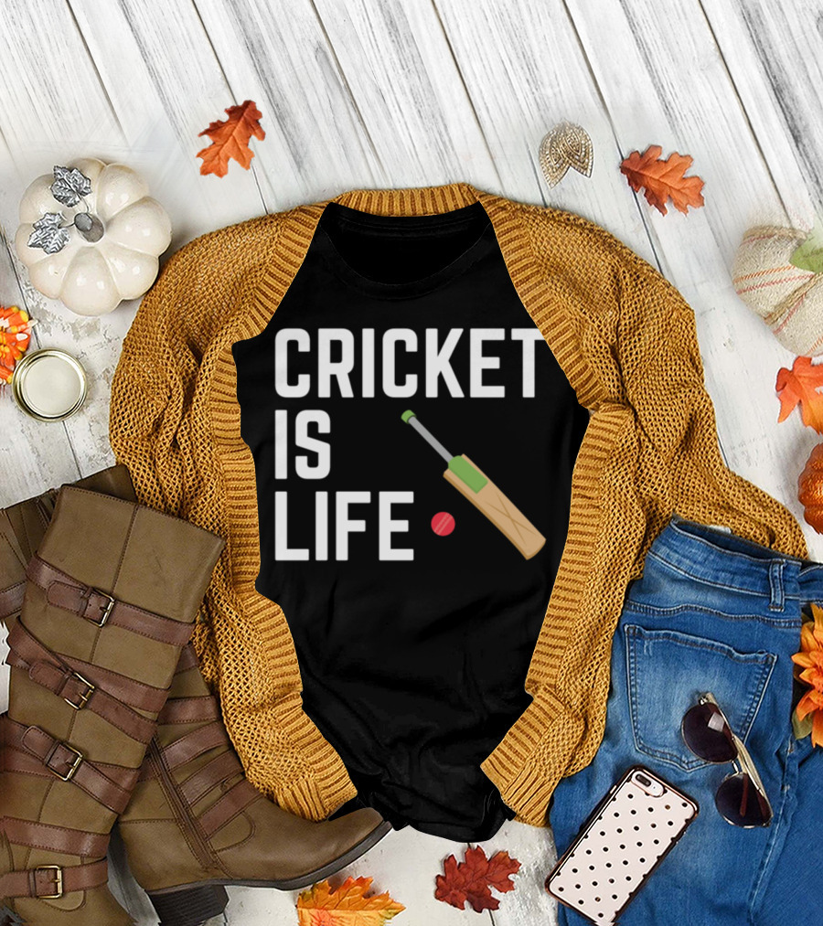 Cricket Is Life Cricket Player Bat and Ball T-Shirt