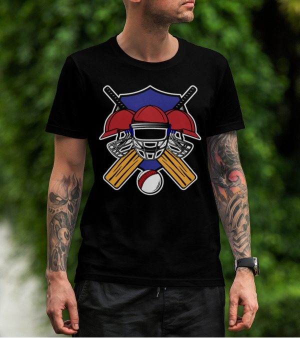 Cricketer Funny Quotes Orcnt Helmets Bats And Ball Crest T-Shirt