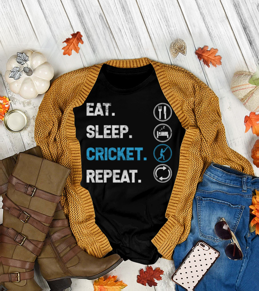 Eat Sleep Cricket Repeat Cricket Player Icons T-Shirt