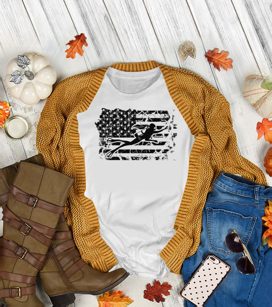 American Flag Scuba Diver T-Shirt