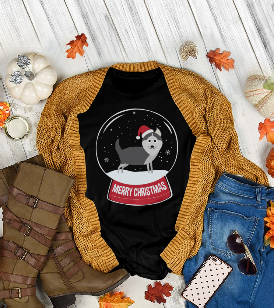 Siberian Husky Merry Christmas Snow Globe T-Shirt