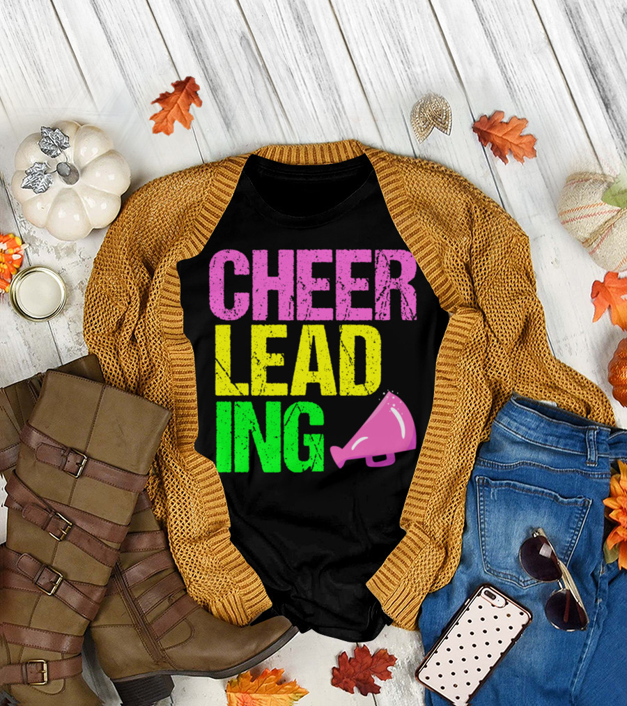 Cheerleading Neon Cheerleader Cool Pretty Megaphone T-Shirt