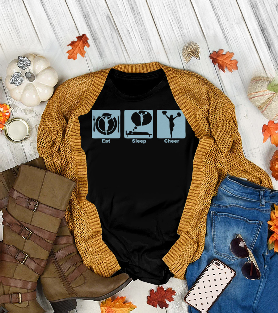 Eat Sleep Cheer Cheerleading Silhouettes Icons T-Shirt