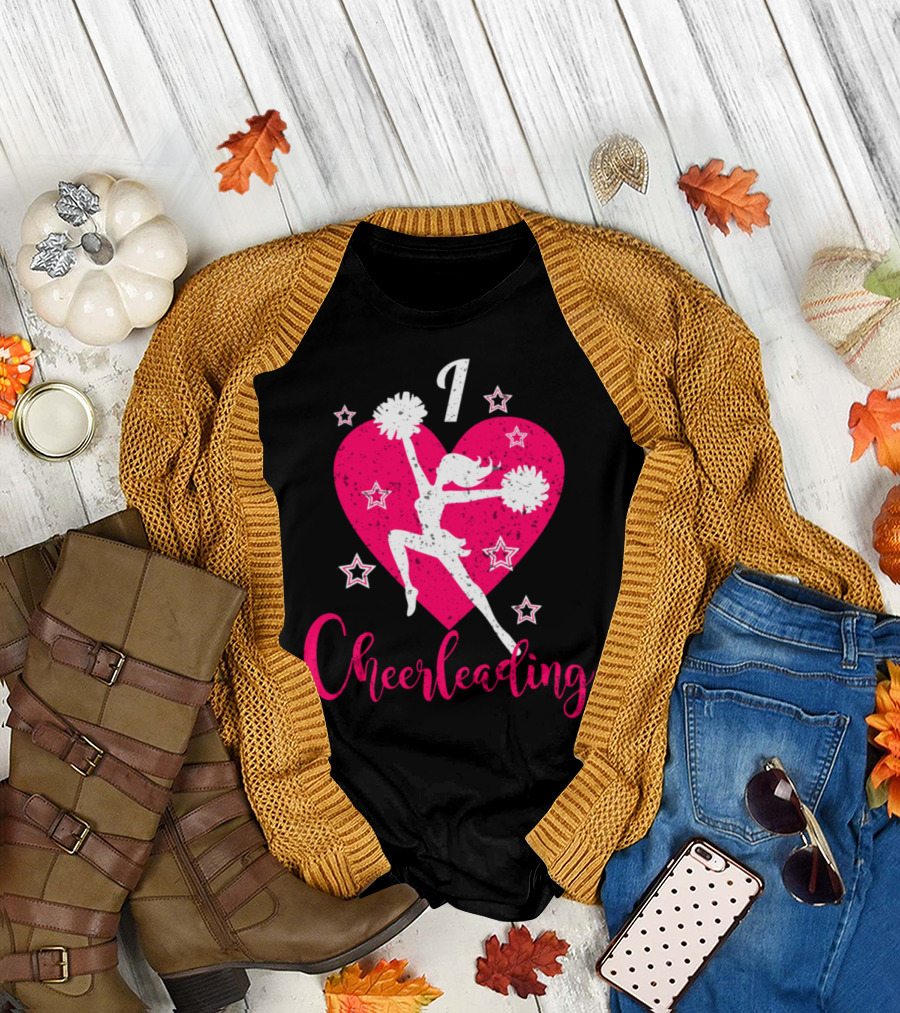 I Love Cheerleading Grunge Style Heart and Stars T-Shirt
