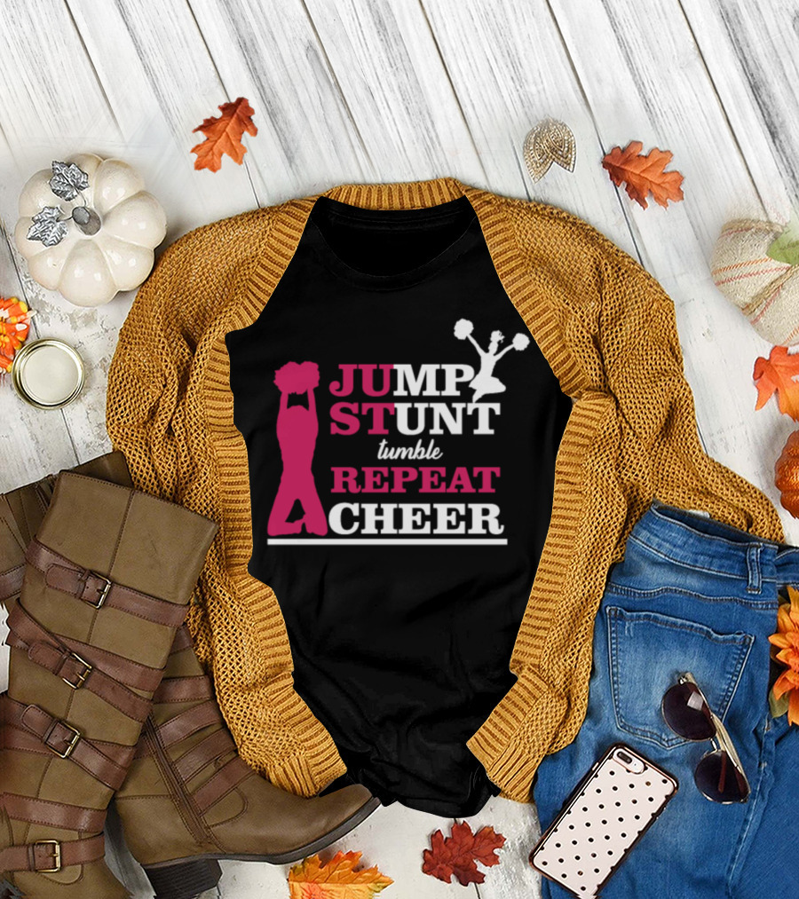 Jump Stunt Tumble Repeat Cheer Gymnast Cheerleader T-Shirt
