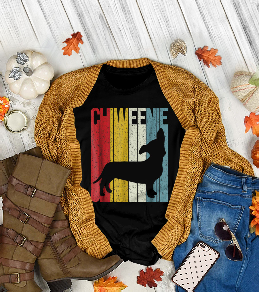 Chiweenie Vintage Striped Cute Dog T-Shirt