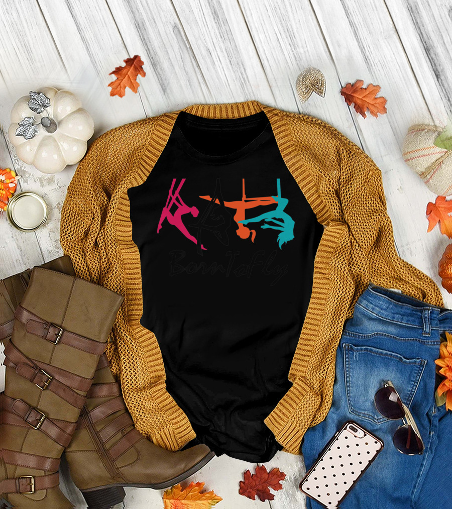 Aerial Yoga BornToFly Silhouette Poses T-Shirt