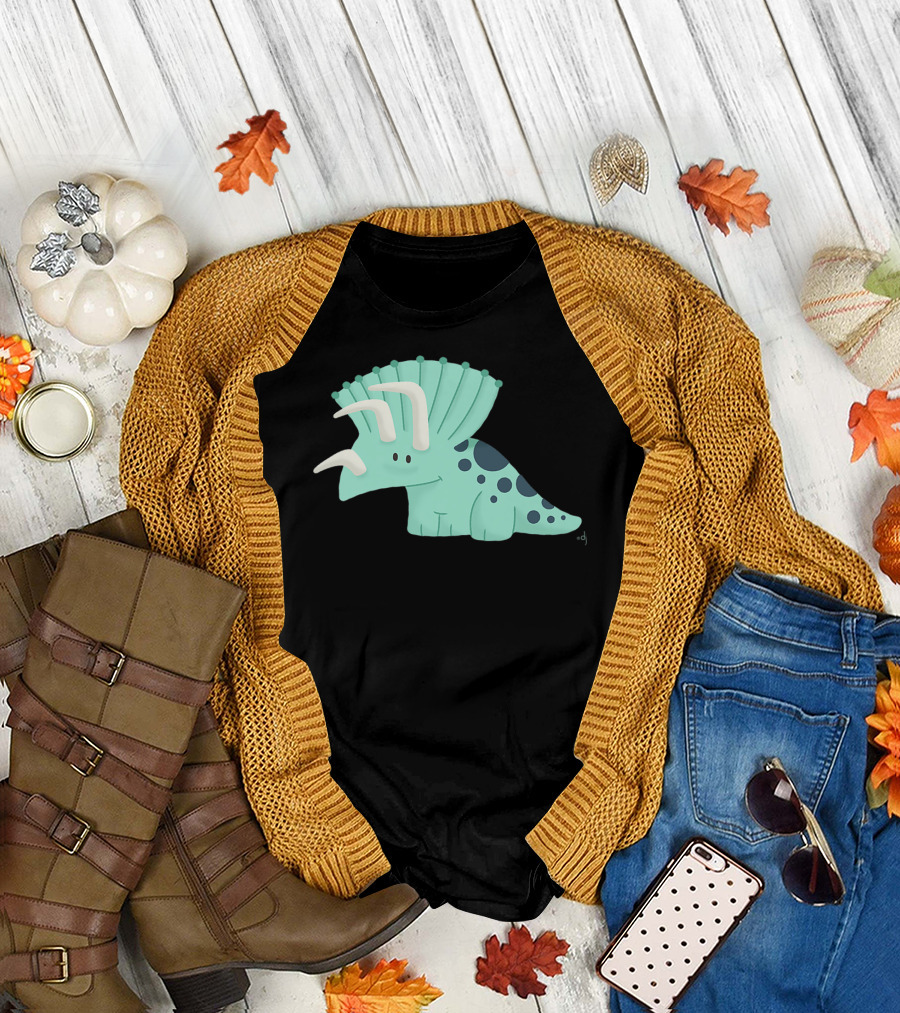 Cute Triceratops Dinosaur Kids Dino with Green Spotted T-Shirt