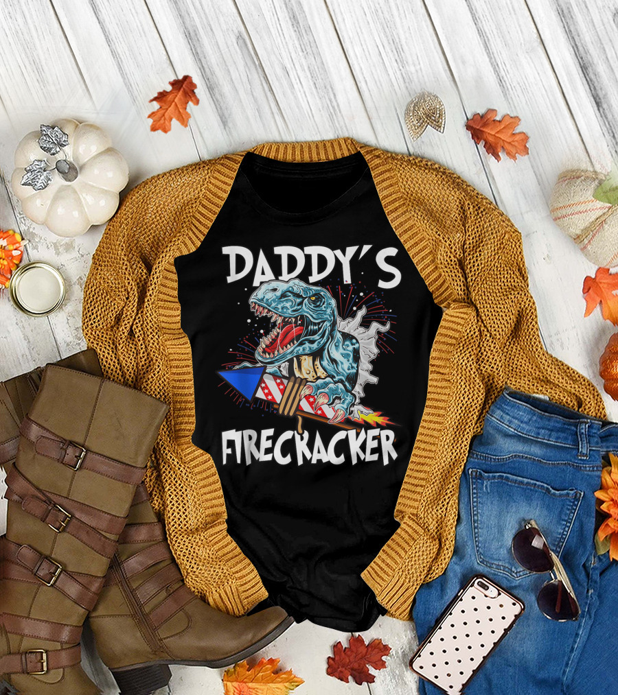 Daddy's Firecracker Dinosaur Fourth Of July Family Explosion T-Shirt